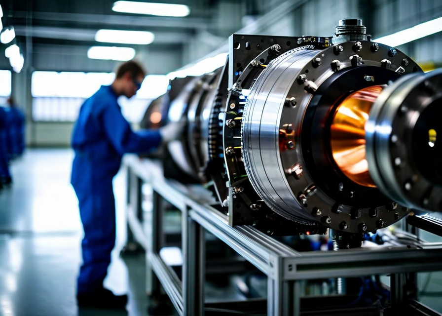 PAVE Space team working in a modern lab environment in Zurich, propulsion hardware on test bench
